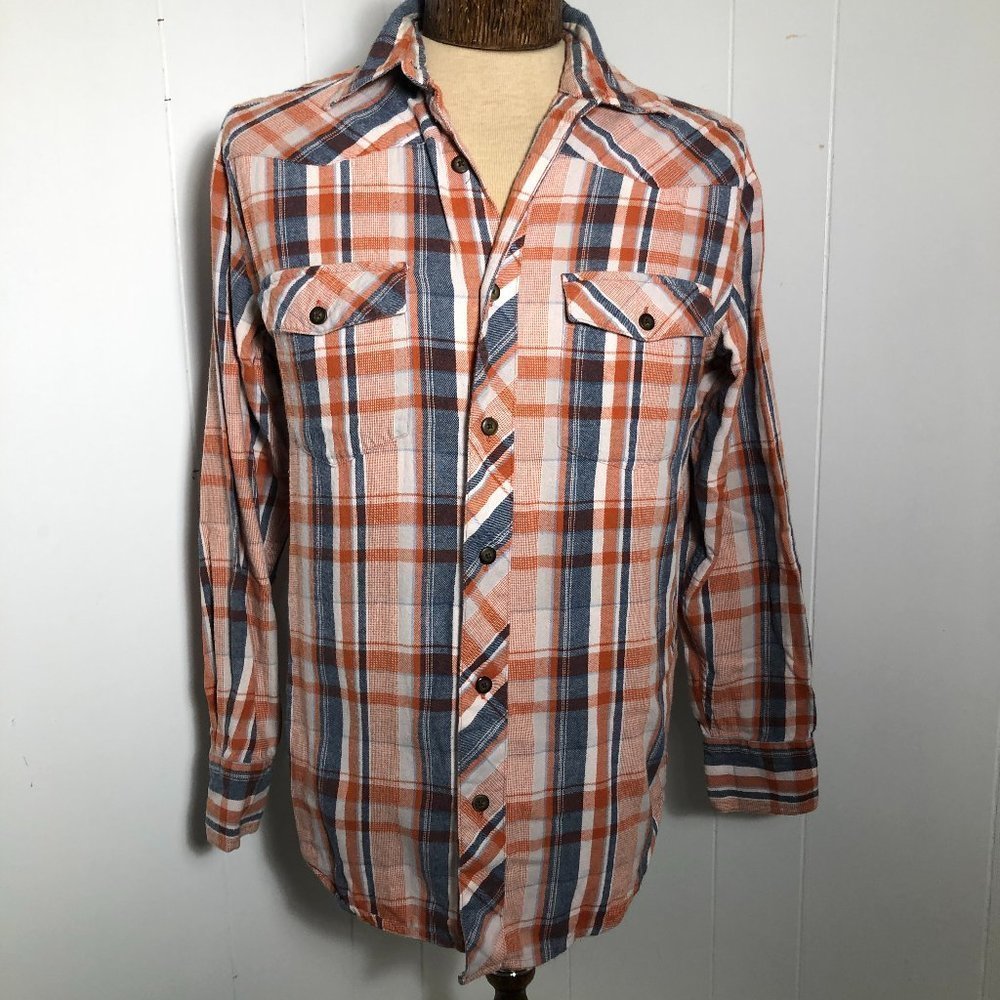Womens Wind River Orange and Blue Flannel Shirt. Size small